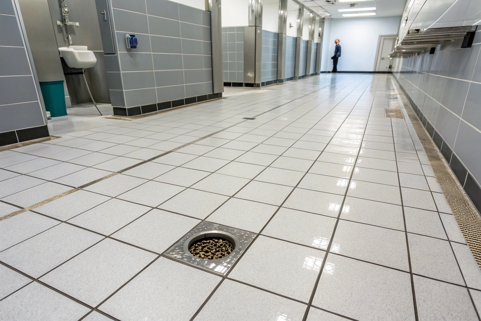 Non-slip commercial bathroom floor tiles installed by Newcastle bathroom renovators