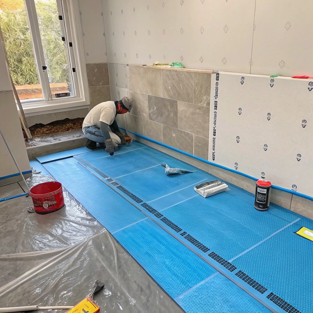 AS3740 compliant waterproofing membrane application in Newcastle bathroom renovation