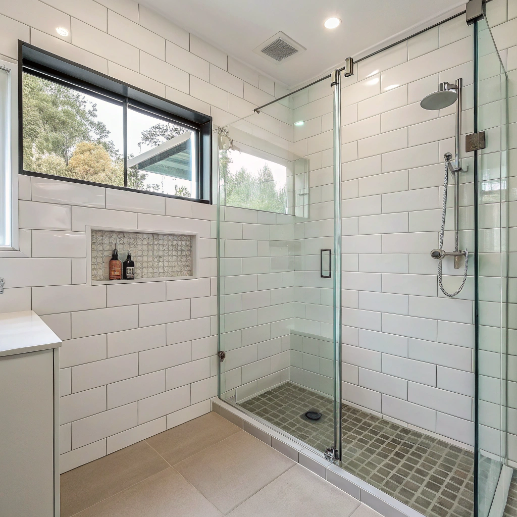 Completed tiled shower recess after professional waterproofing and renovation in Newcastle