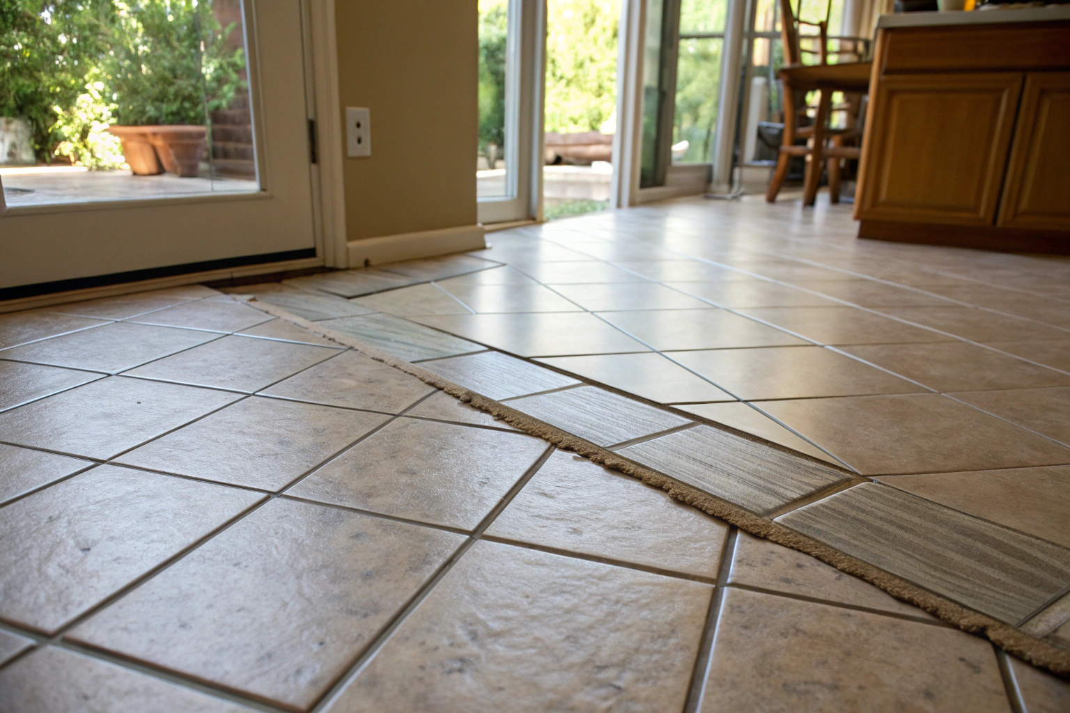 lifting tile edge on tiled floor in Newcastle residence