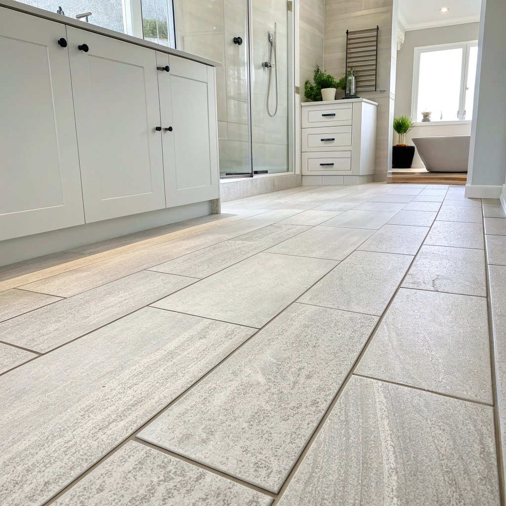 Non-slip textured floor tiles installed in Newcastle bathroom wet area