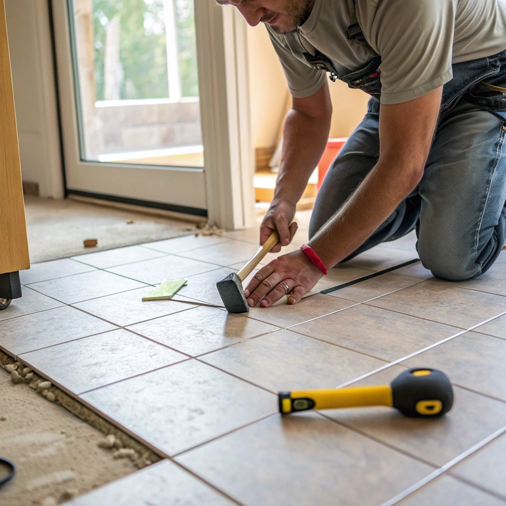 tiler checking for hollow tiles on Newcastle residential floor